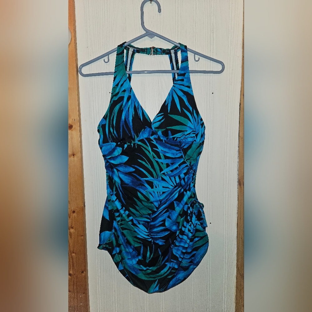 White Stag Blue and Green Women's One Piece Swimsuit Size Med. (8-10)